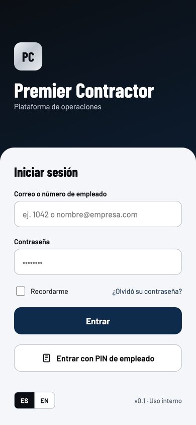 Pantalla de inicio de sesión