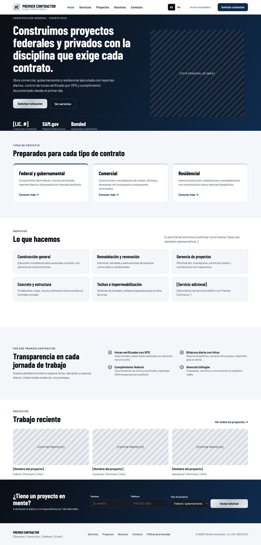 Página de inicio del website en español